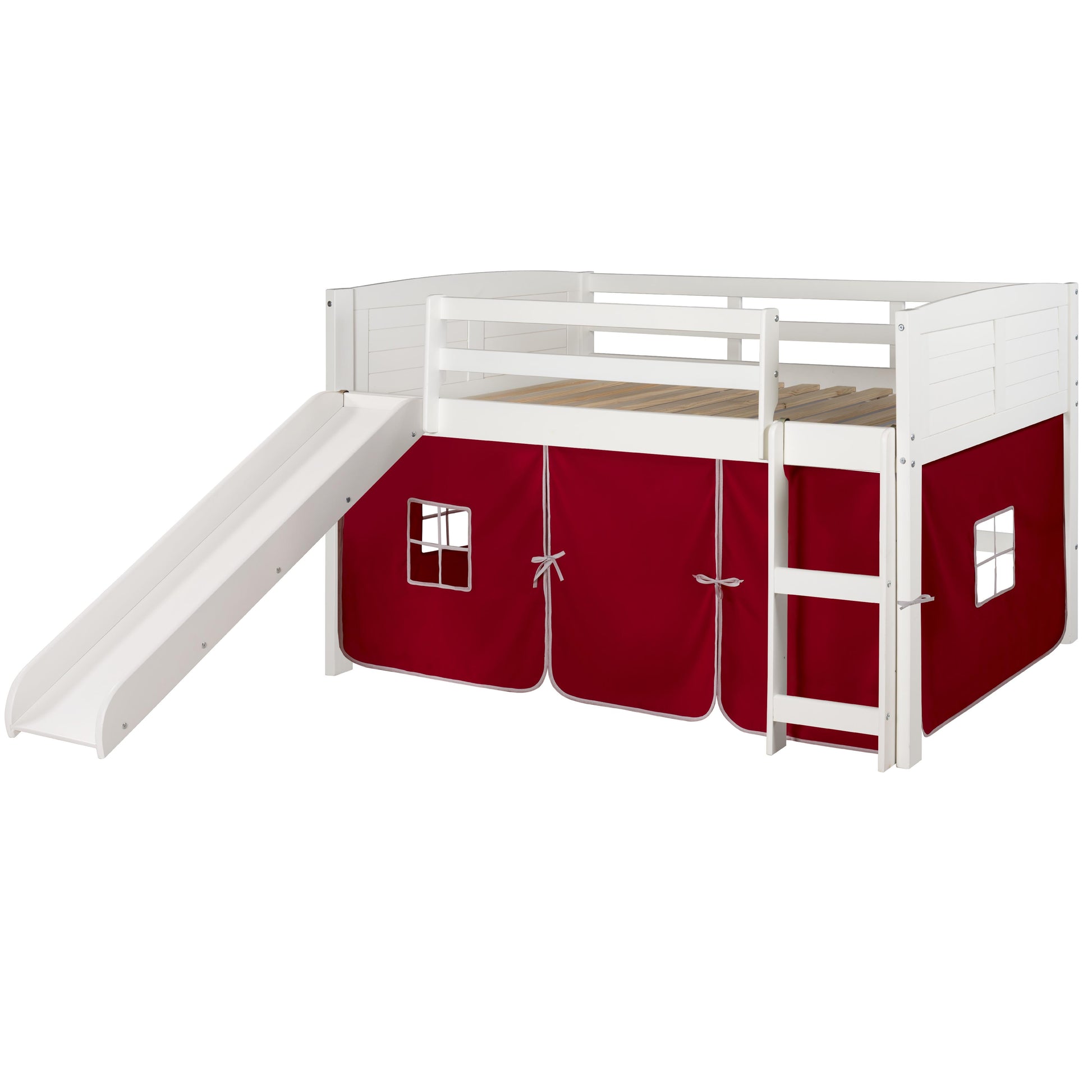  Donco Trading Company Louver 790-ATW_750C-TR_785-W Twin Low Loft Bed with Slide & Tent - White/Red IMAGE 4