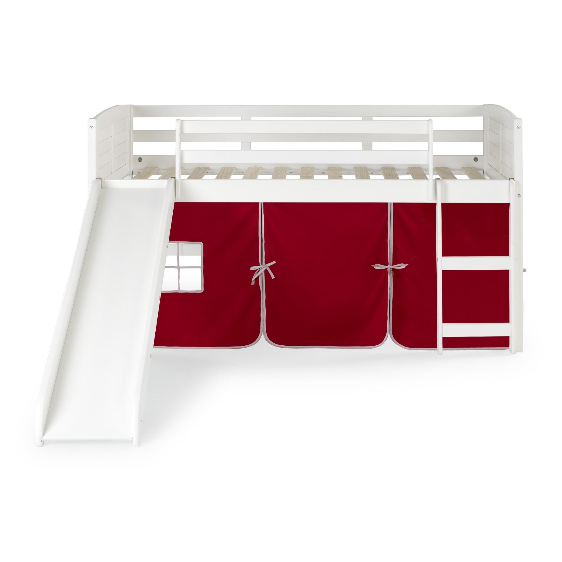  Donco Trading Company Louver 790-ATW_750C-TR_785-W Twin Low Loft Bed with Slide & Tent - White/Red IMAGE 5