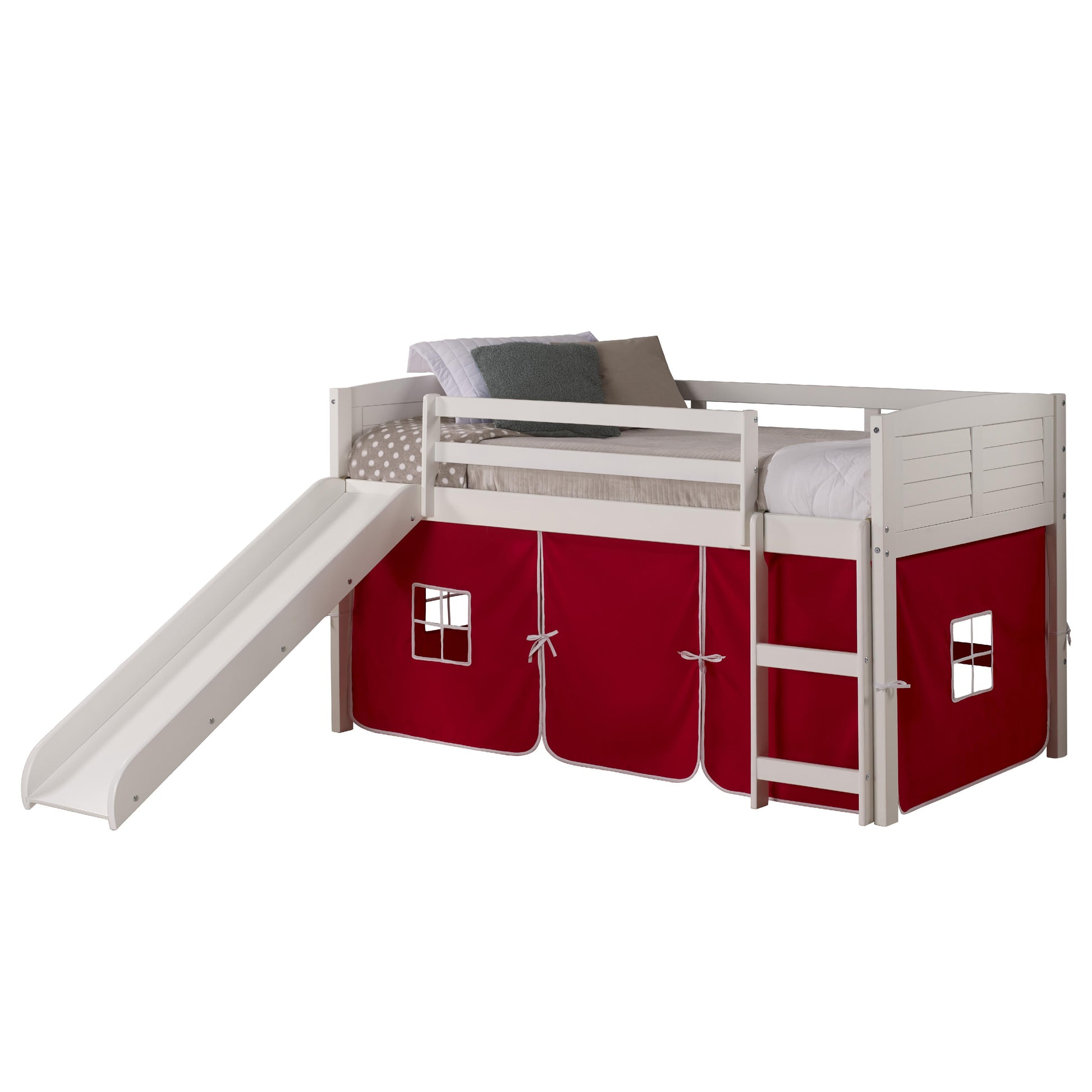  Donco Trading Company Louver 790-ATW_750C-TR_785-W Twin Low Loft Bed with Slide & Tent - White/Red IMAGE 6