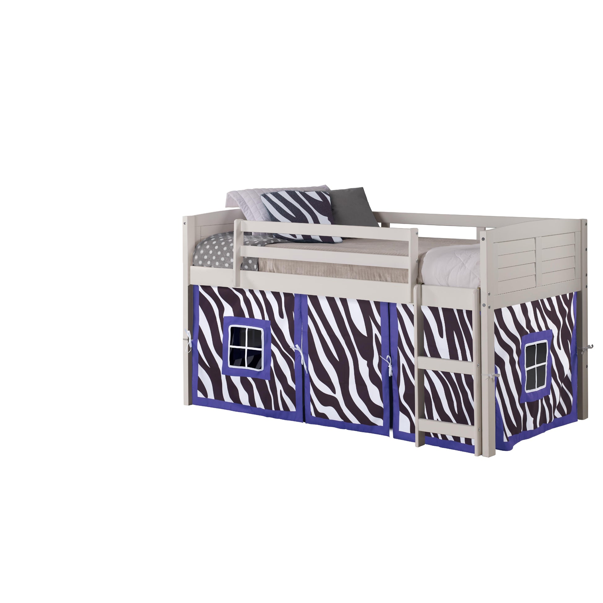  Donco Trading Company Louver 790-ATW_750C-TZ Twin Low Loft Bed with Tent - White/Zebra IMAGE 5