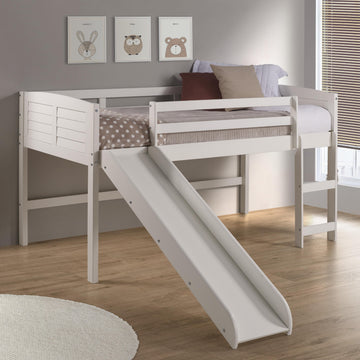  Donco Trading Company Louver 790-ATW_785-W Twin Low Loft Bed with Slide - White IMAGE 1