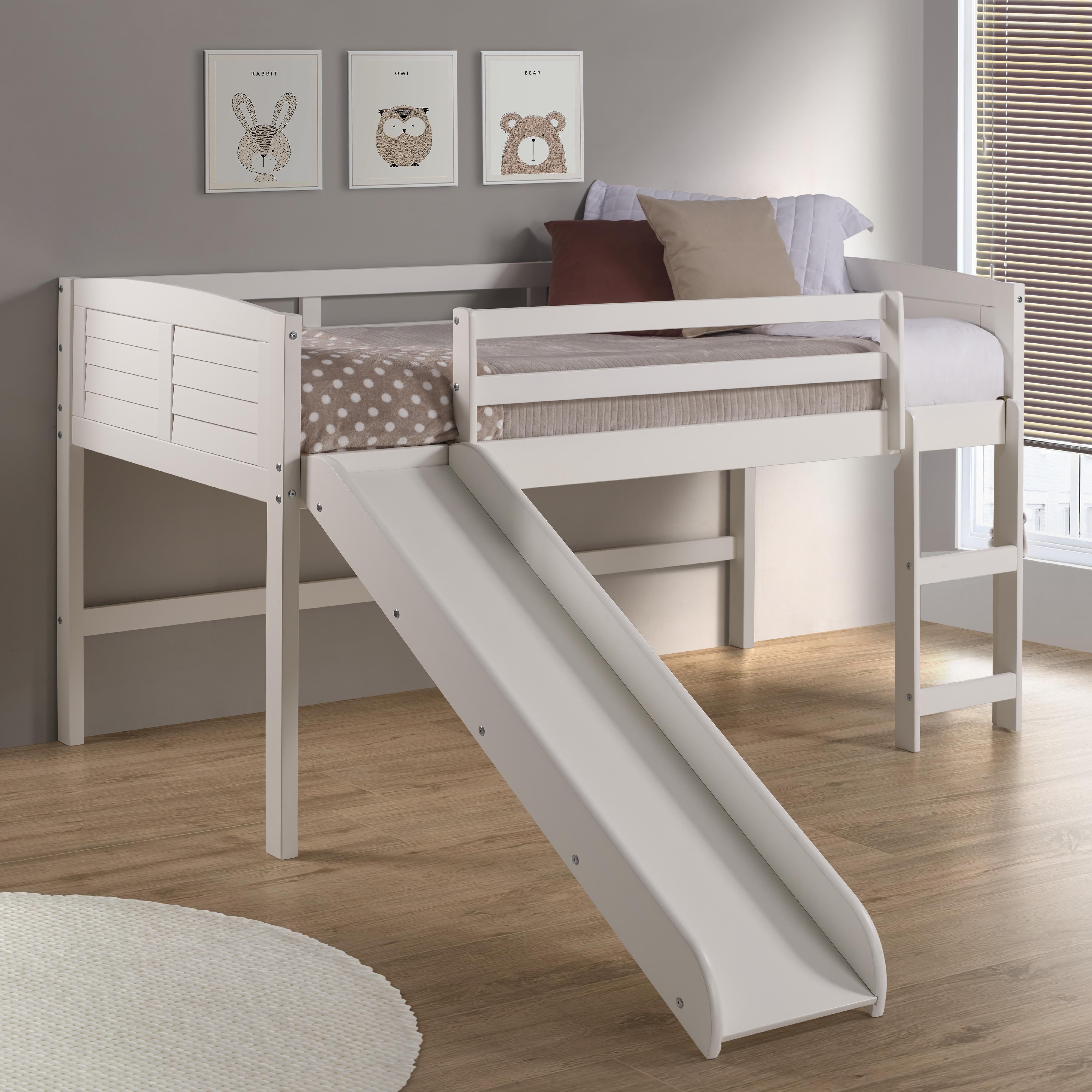  Donco Trading Company Louver 790-ATW_785-W Twin Low Loft Bed with Slide - White IMAGE 1