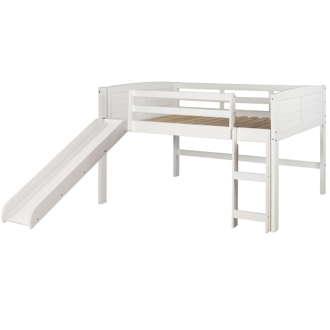  Donco Trading Company Louver 790-ATW_785-W Twin Low Loft Bed with Slide - White IMAGE 1