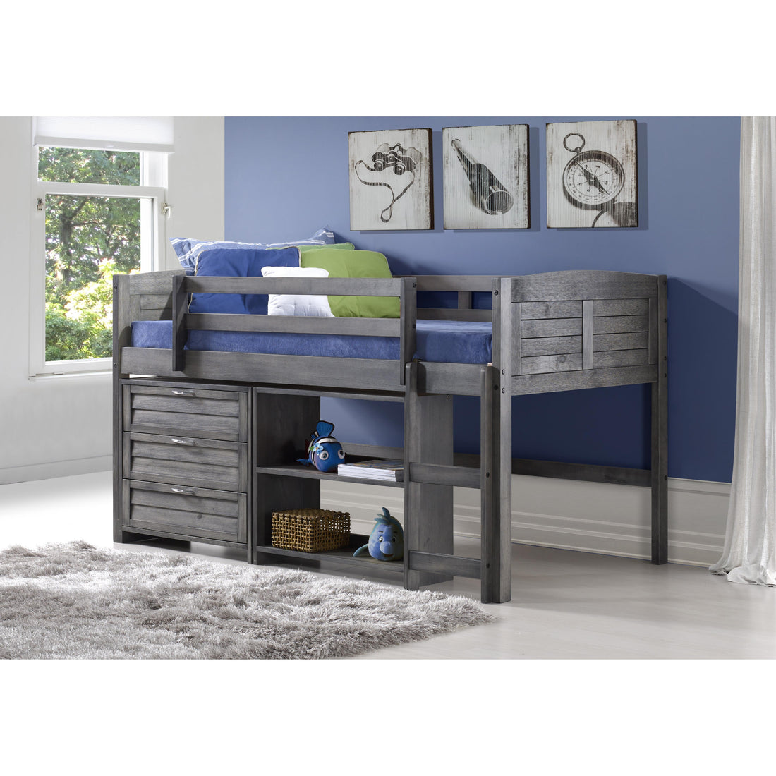  Donco Trading Company Louver 790-TAG-C Twin Modular Low Loft Bed - Group C - Antique Grey IMAGE 1