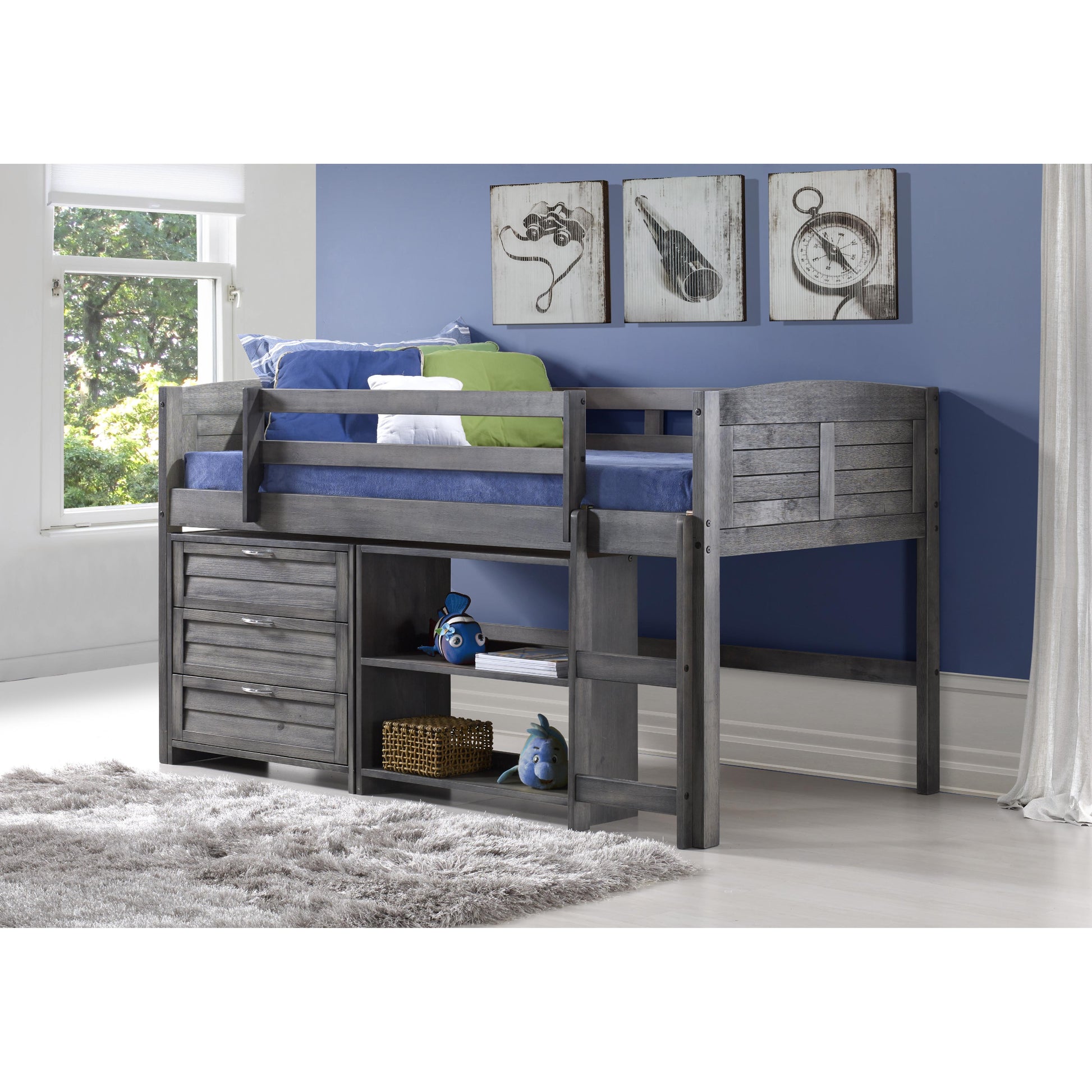  Donco Trading Company Louver 790-TAG-C Twin Modular Low Loft Bed - Group C - Antique Grey IMAGE 2