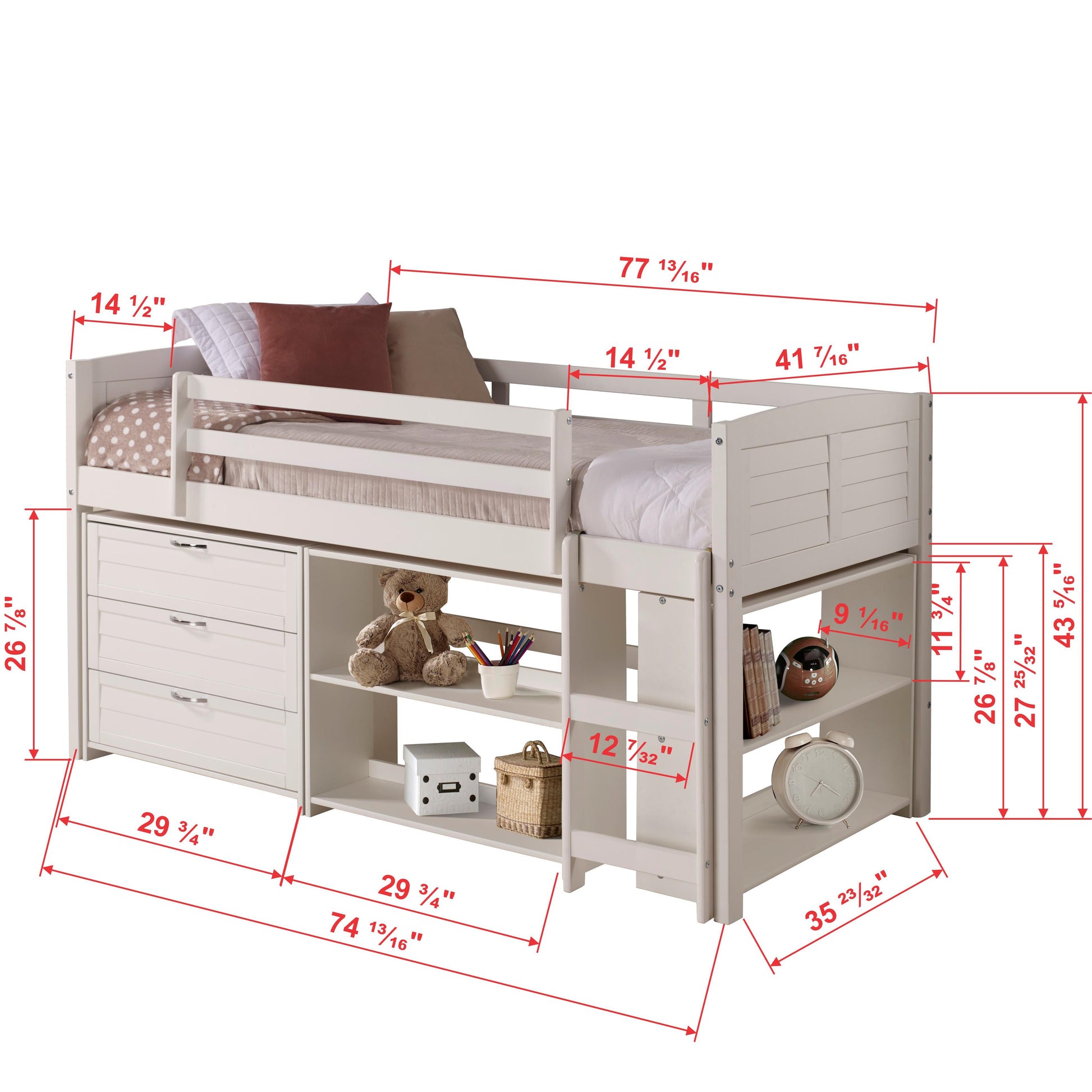  Donco Trading Company Louver 790-TW-B Twin Modular Low Loft Bed - Group B - White IMAGE 2