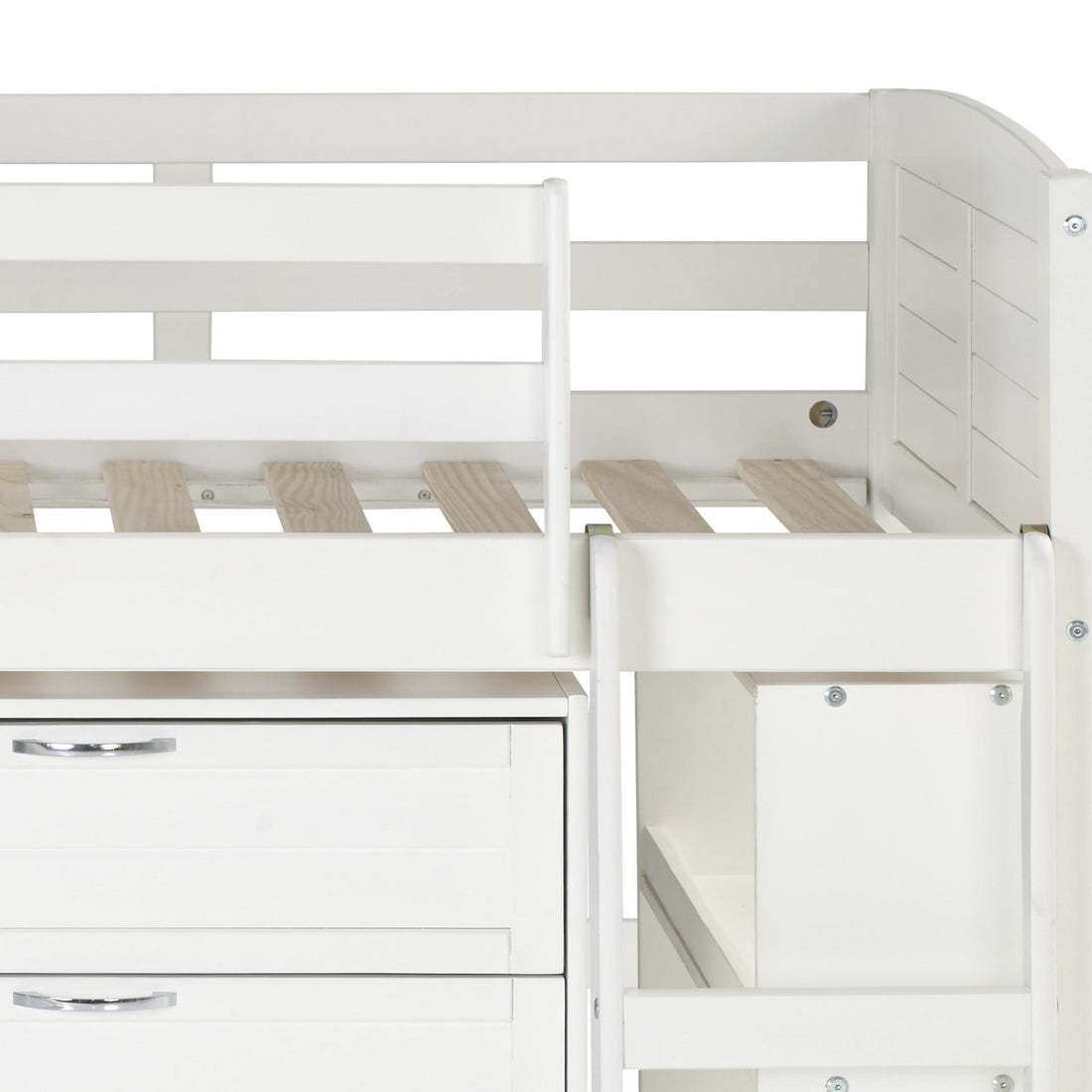  Donco Trading Company Louver 790-TW-C_785-W Twin Modular Low Loft Bed with Slide - Group C - White IMAGE 1