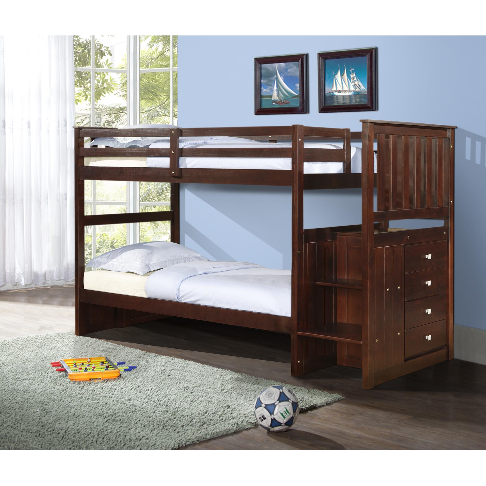  Donco Trading Company Mariner Mission 820-TTCP Twin over Twin Stairway Bunkbed - Dark Cappuccino IMAGE 2