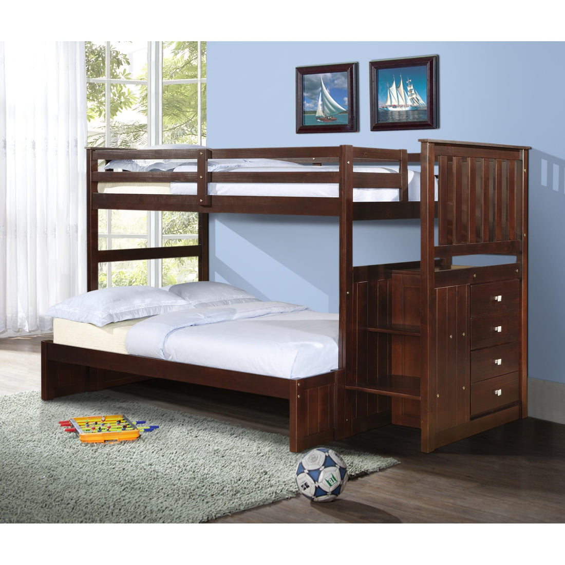  Donco Trading Company Mariner Mission 820-TTCP_800E-CP Twin over Full Exteded Stairway Bunkbed - Dark Cappuccino IMAGE 1