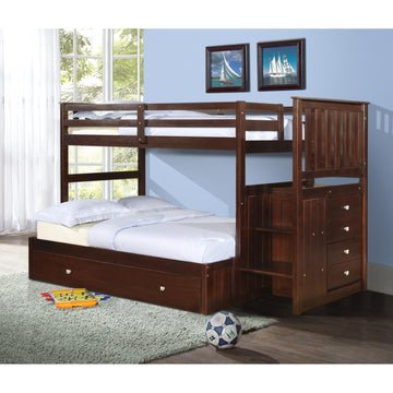  Donco Trading Company Mariner Mission 820-TTCP_800E-CP_503-CP Twin/Full Stairway Bunkbed w/ Twin Trundle - Dark Cappuccino IMAGE 1