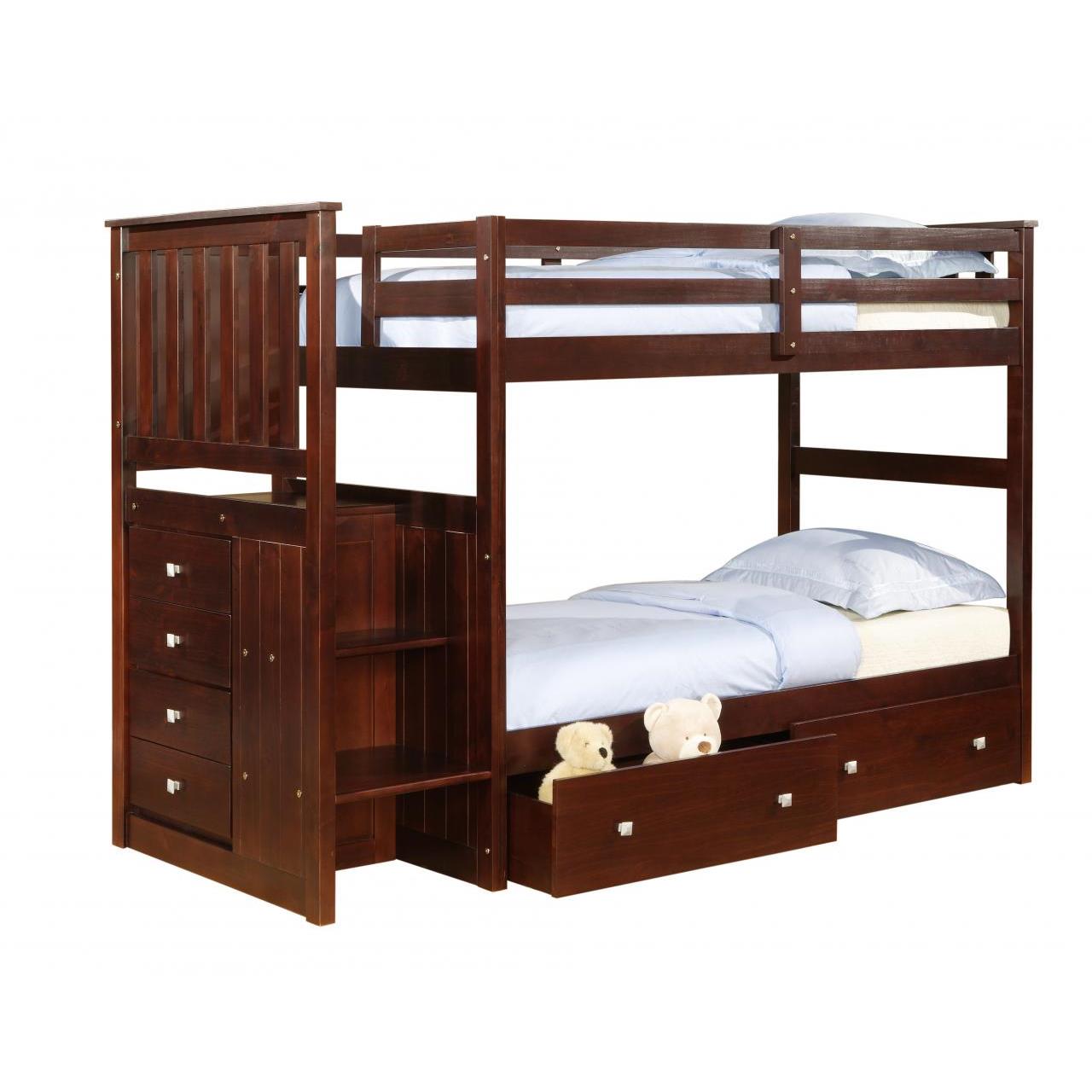  Donco Trading Company Mariner Mission 820-TTCP_800E-CP_505-CP Twin/Full Stairway Bunkbed w/ Drawers - Dark Cappuccino IMAGE 3