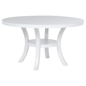  Coaster Furniture Judd 109330 54-inch Round Dining Wood Table with Shelf - Pearl White IMAGE 1