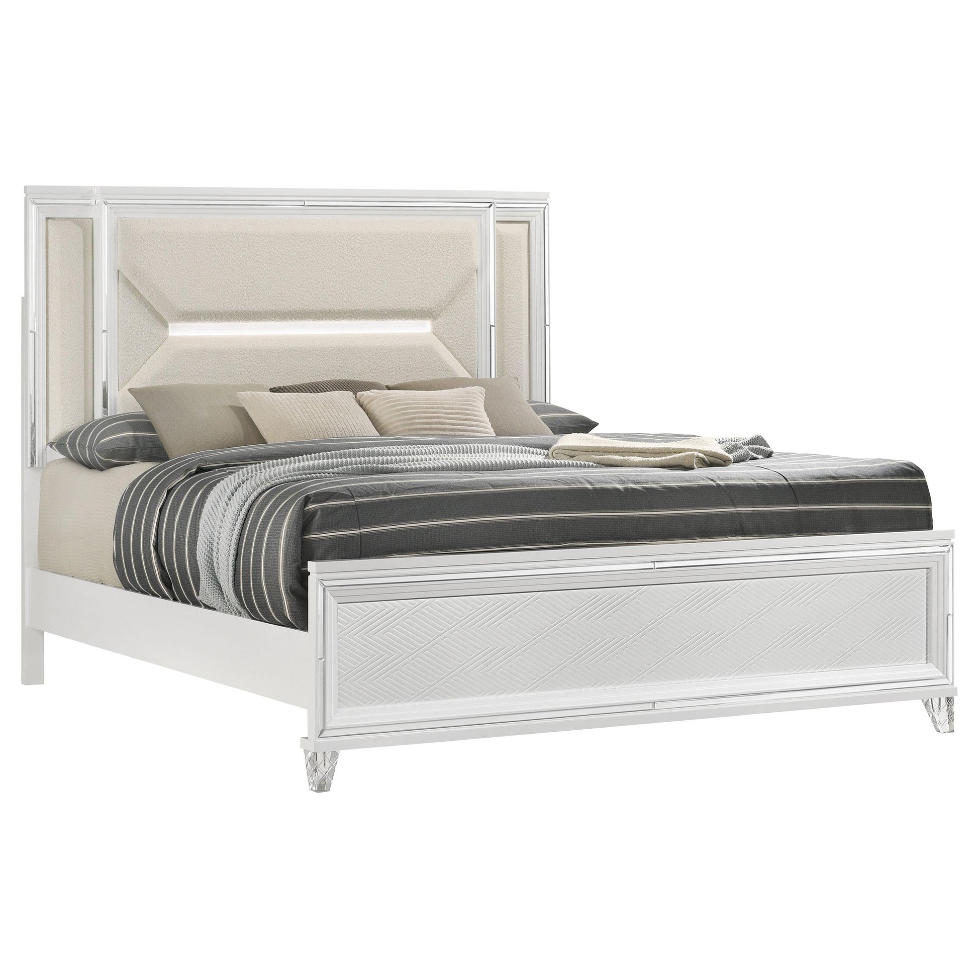  Size_King  -- Marmore 224961KE 64-inch Eastern King Panel Bed LED Headboard - White IMAGE 1