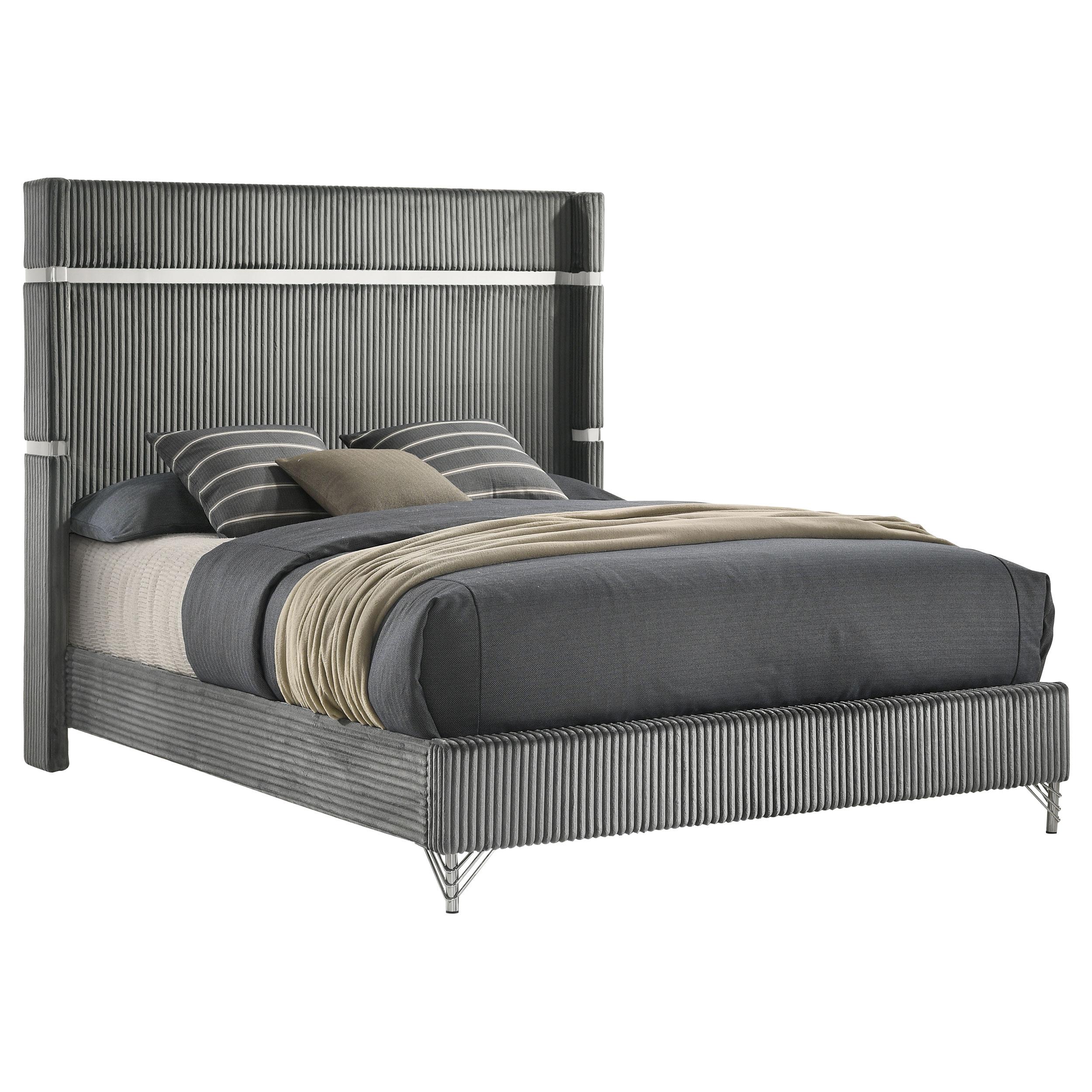  Size_King  -- Lucia 224991KE 61-inch Upholstered Eastern King Wingback Bed - Grey IMAGE 1