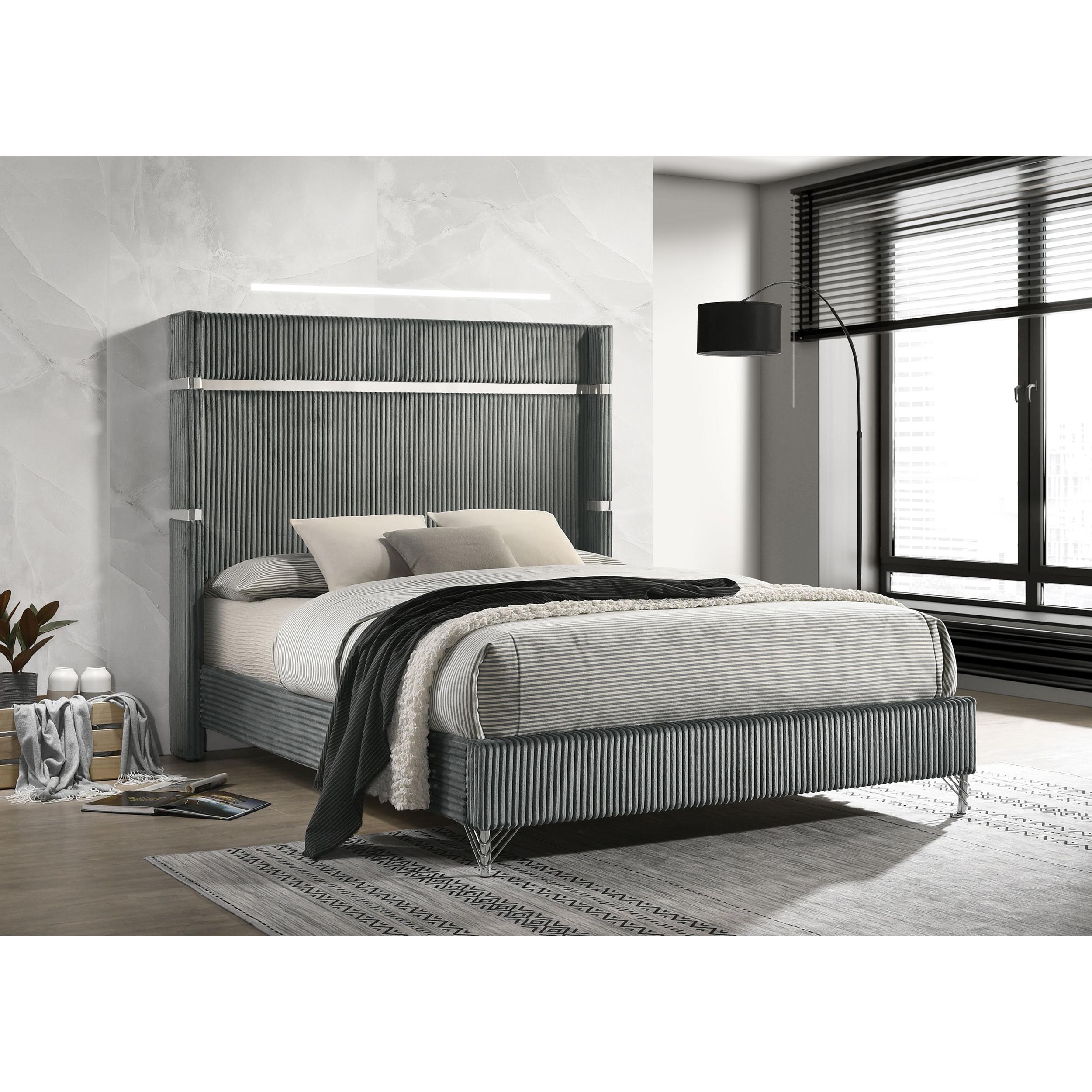  Size_King  -- Lucia 224991KE 61-inch Upholstered Eastern King Wingback Bed - Grey IMAGE 2