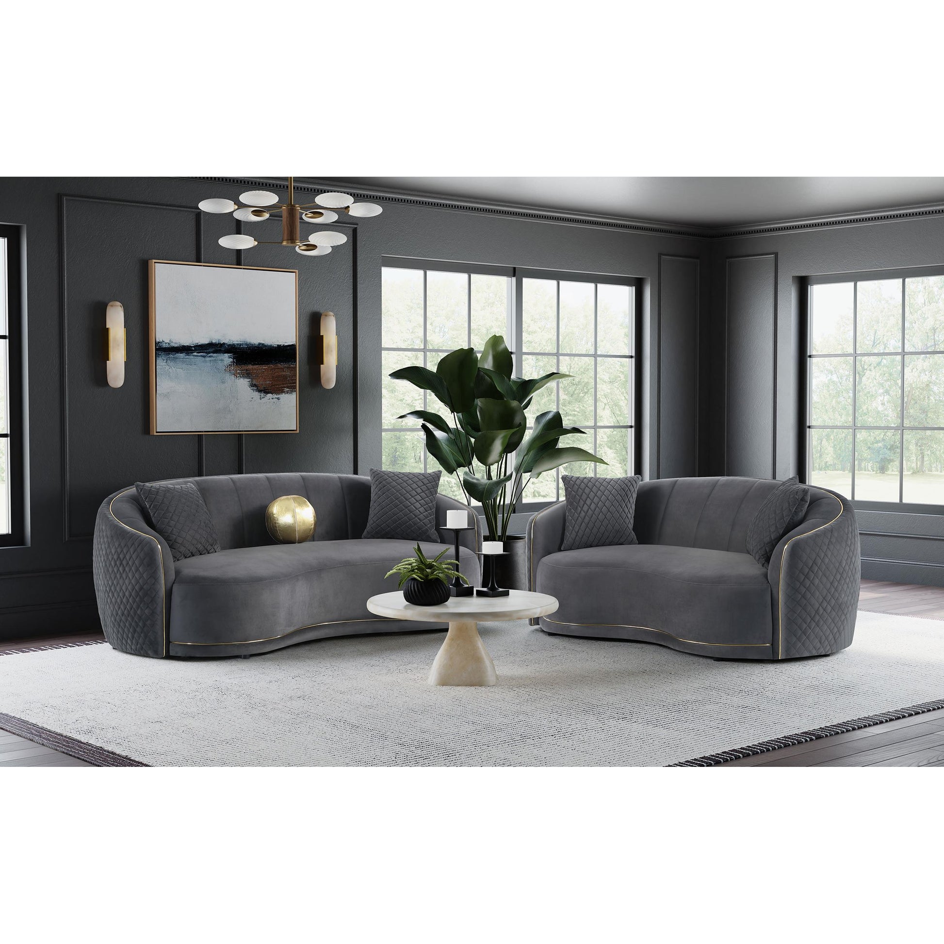  Coaster Furniture Brookside 504844 Velvet Upholstered Curved Sofa - Dark Grey IMAGE 10