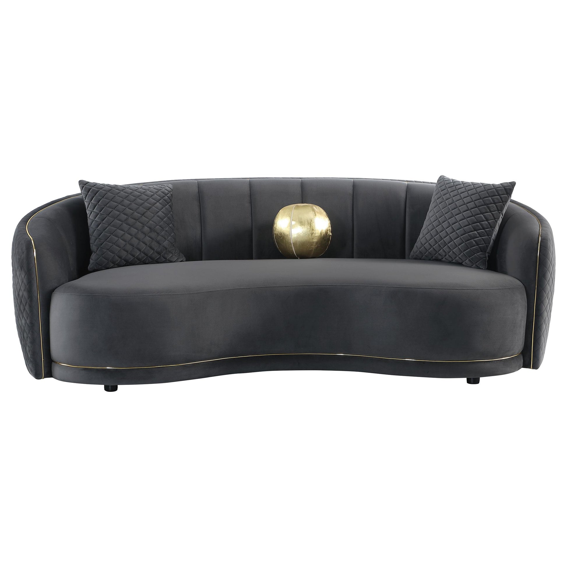  Coaster Furniture Brookside 504844 Velvet Upholstered Curved Sofa - Dark Grey IMAGE 2