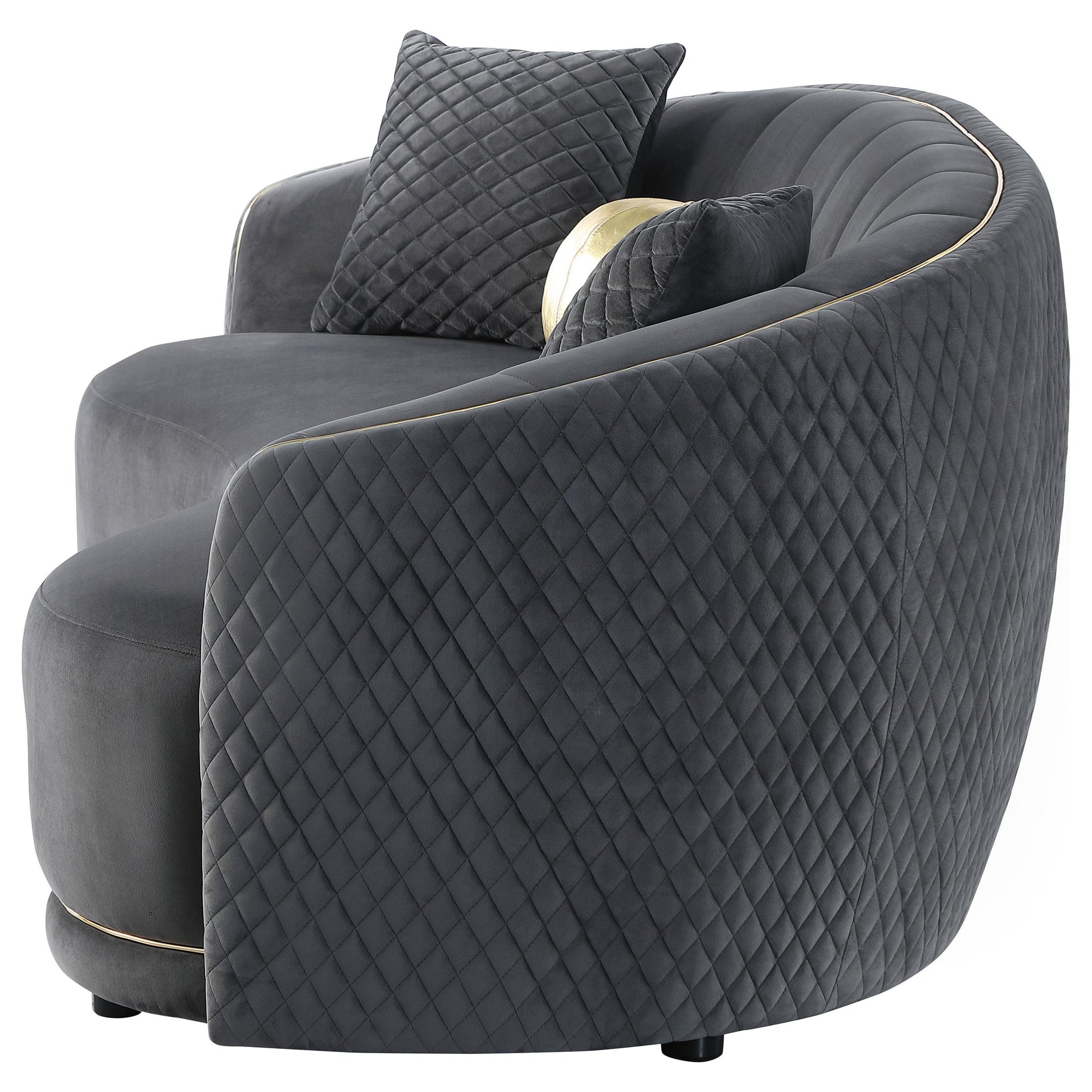  Coaster Furniture Brookside 504844 Velvet Upholstered Curved Sofa - Dark Grey IMAGE 4