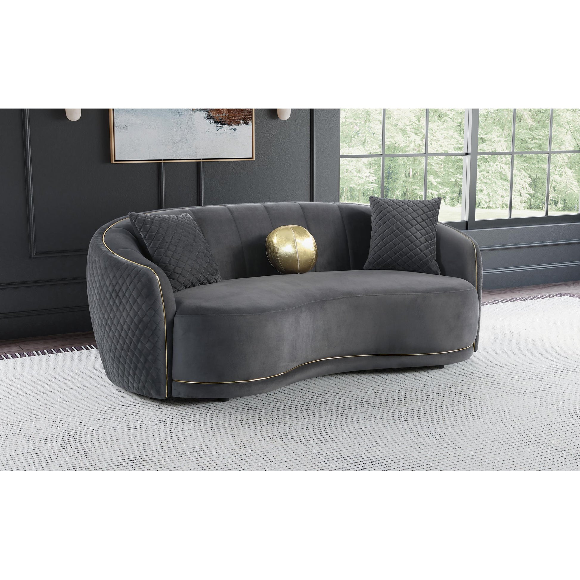  Coaster Furniture Brookside 504844 Velvet Upholstered Curved Sofa - Dark Grey IMAGE 9
