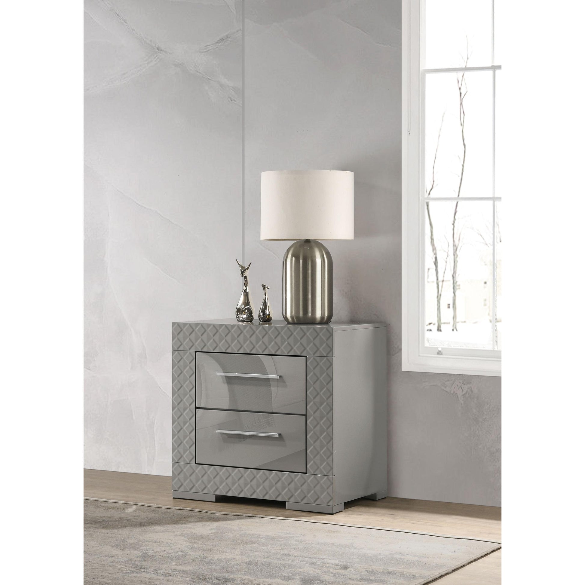  Coaster Furniture Ives 224972 2-Drawer Nightstand Bedside Table - Grey High Gloss IMAGE 2