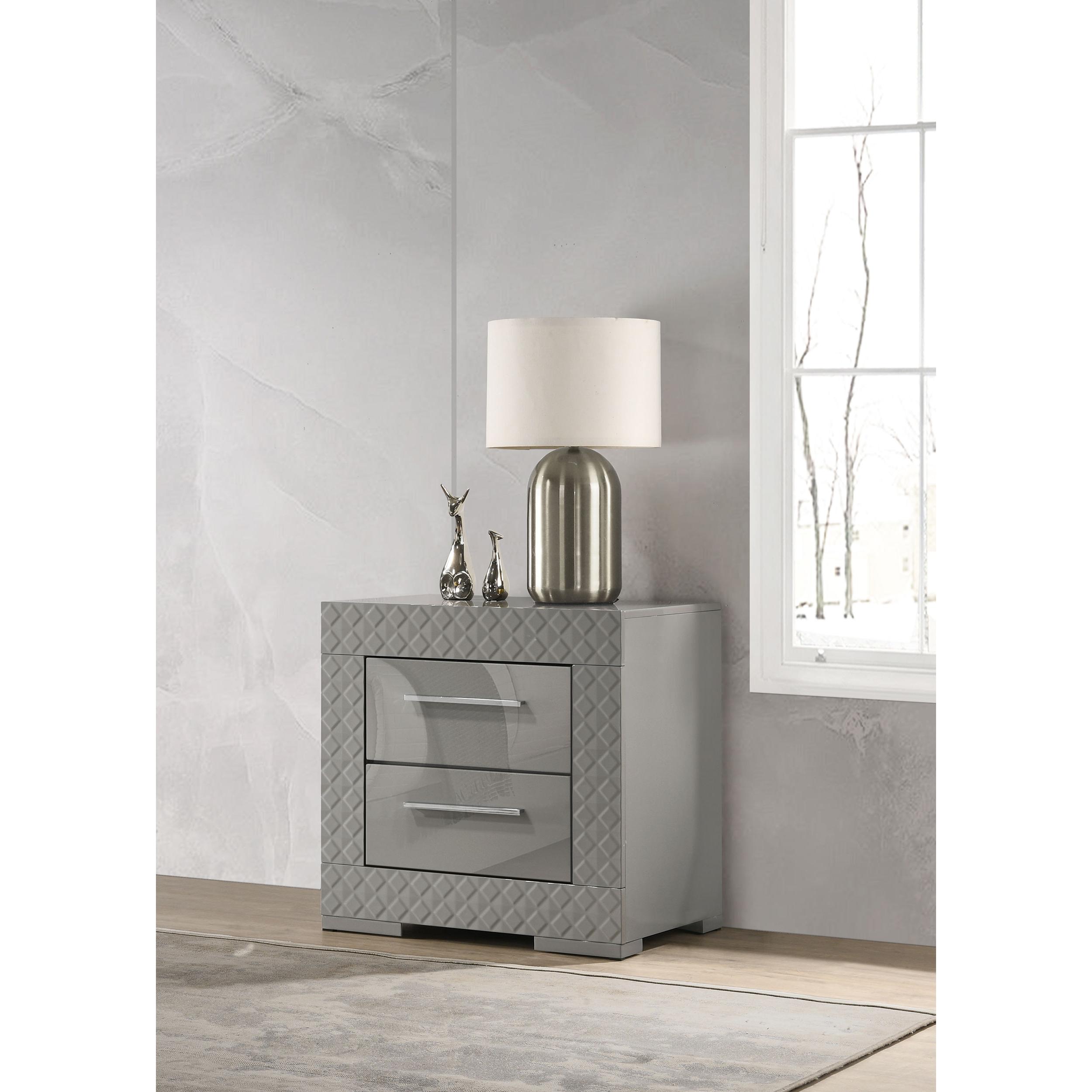  Coaster Furniture Ives 224972 2-Drawer Nightstand Bedside Table - Grey High Gloss IMAGE 2