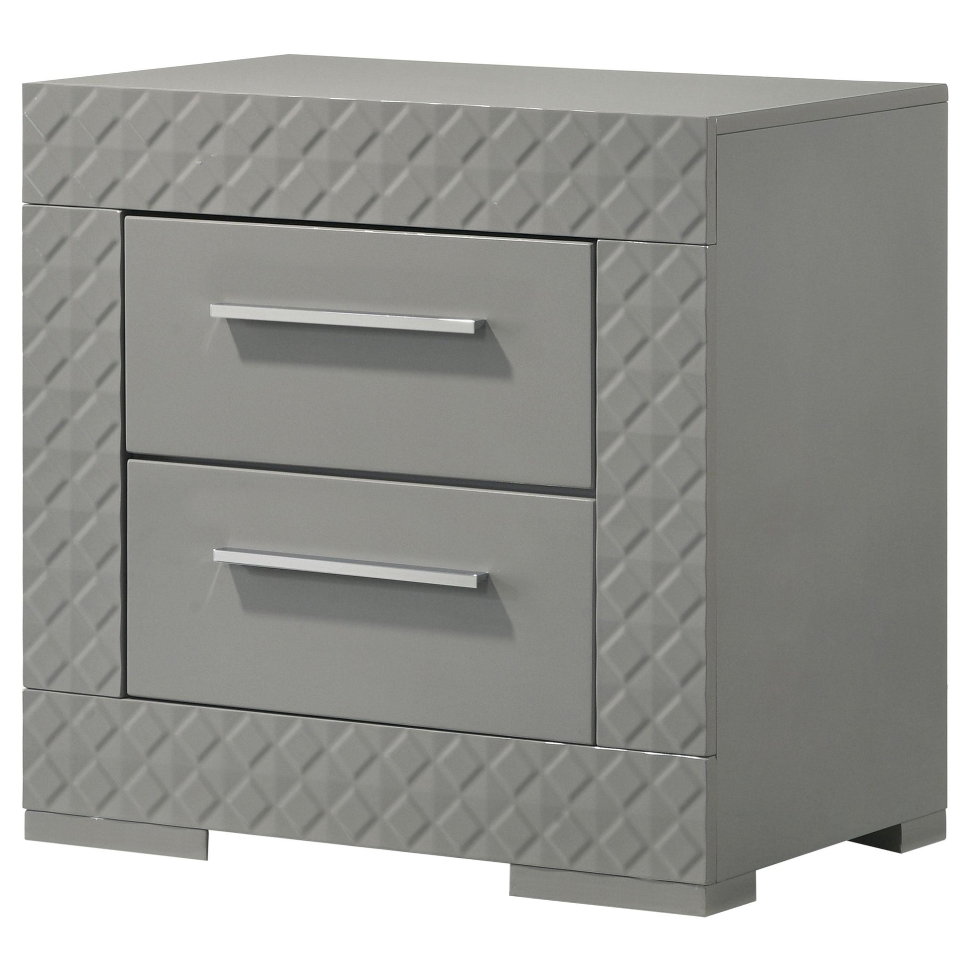  Coaster Furniture Ives 224972 2-Drawer Nightstand Bedside Table - Grey High Gloss IMAGE 4
