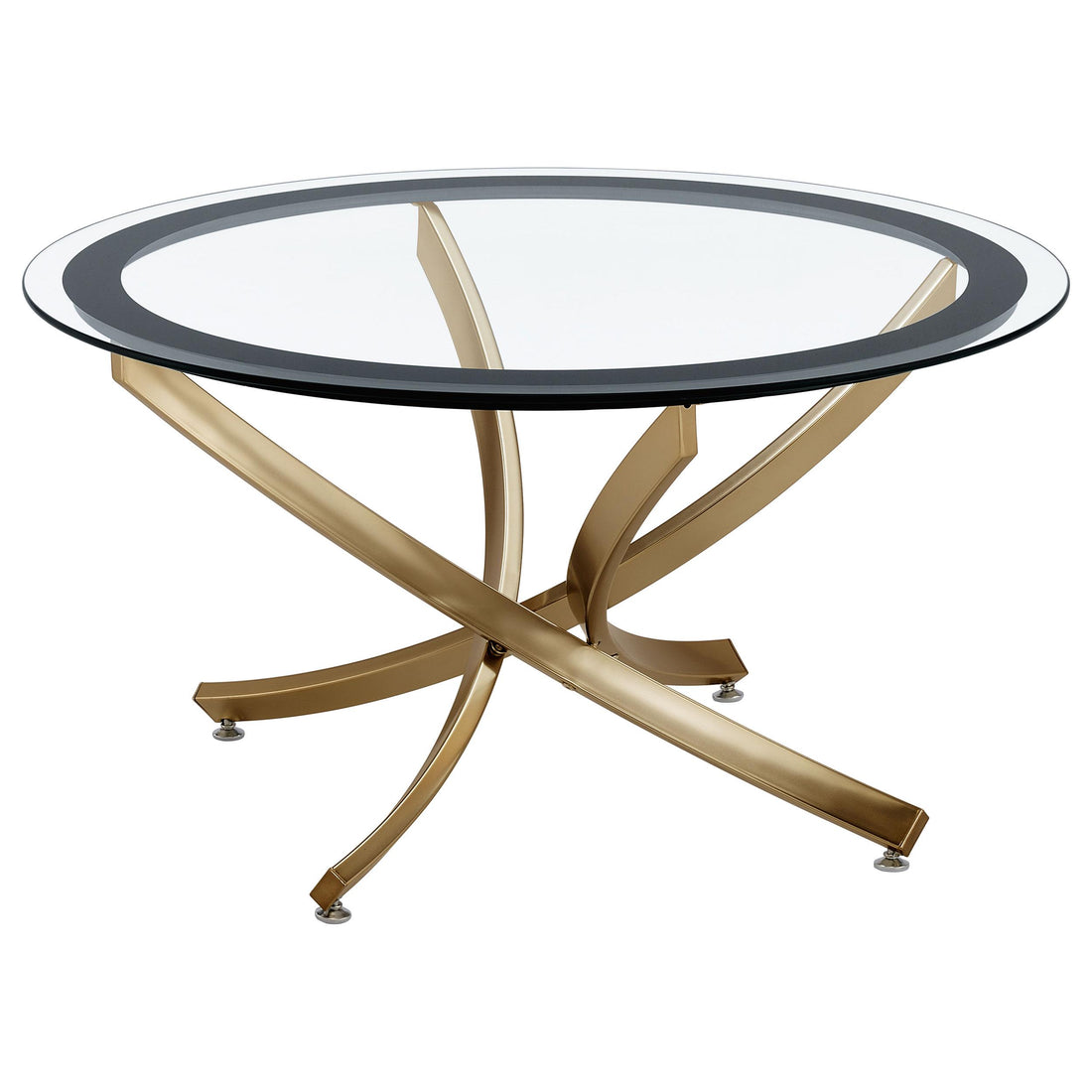  Coaster Furniture Brooke 707888 Round Glass Top Coffee Table Metal Base - Brass IMAGE 1