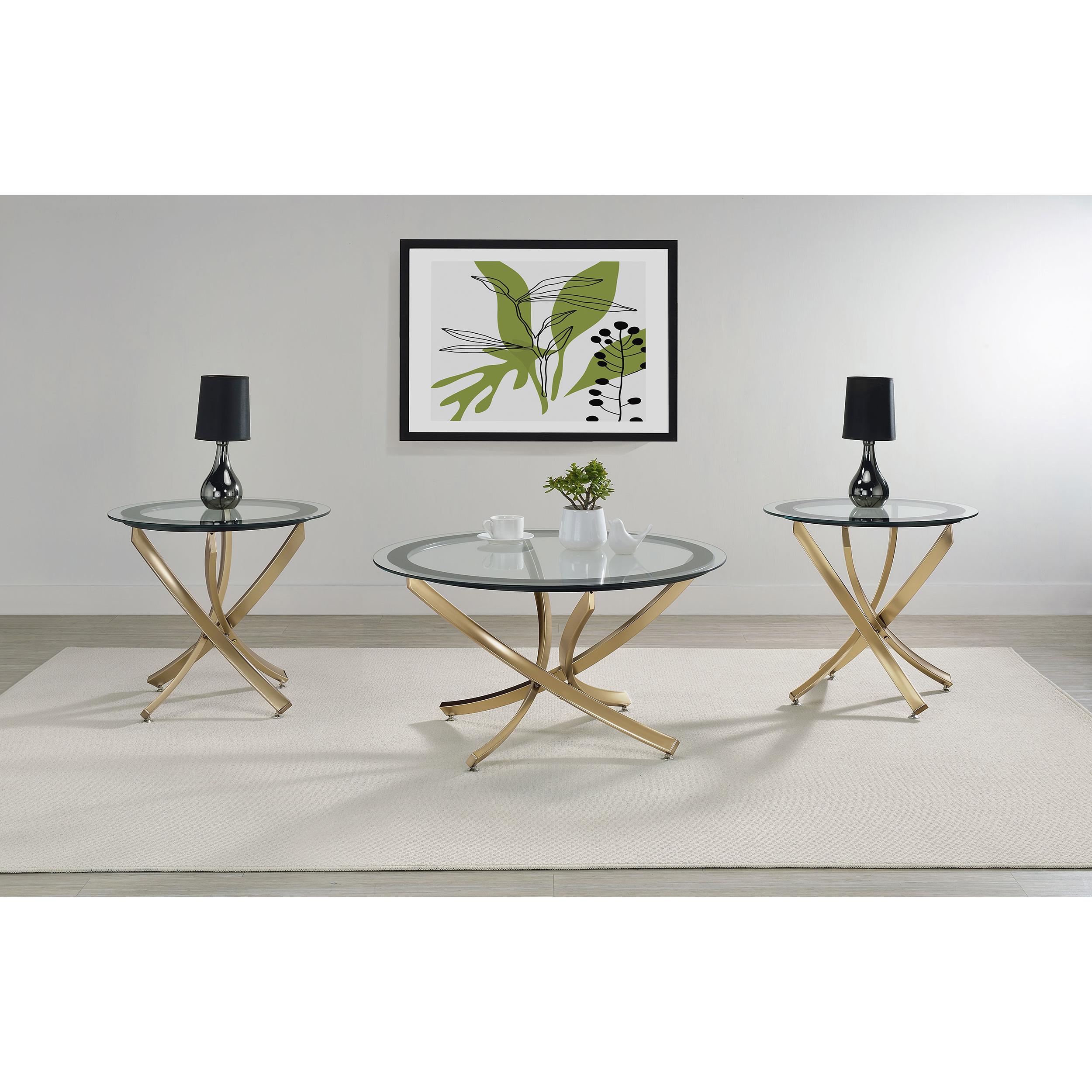  Coaster Furniture Brooke 707888 Round Glass Top Coffee Table Metal Base - Brass IMAGE 4