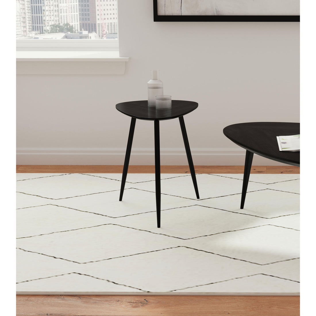  Coaster Furniture Odessa 707917 Triangular Solid Wood End Table - Black IMAGE 1