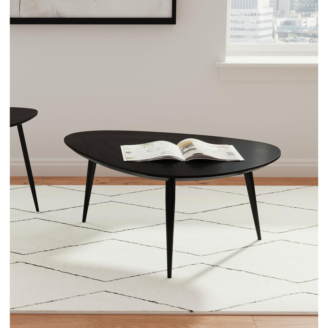  Coaster Furniture Odessa 707918 Triangular Solid Wood Coffee Table - Black IMAGE 1