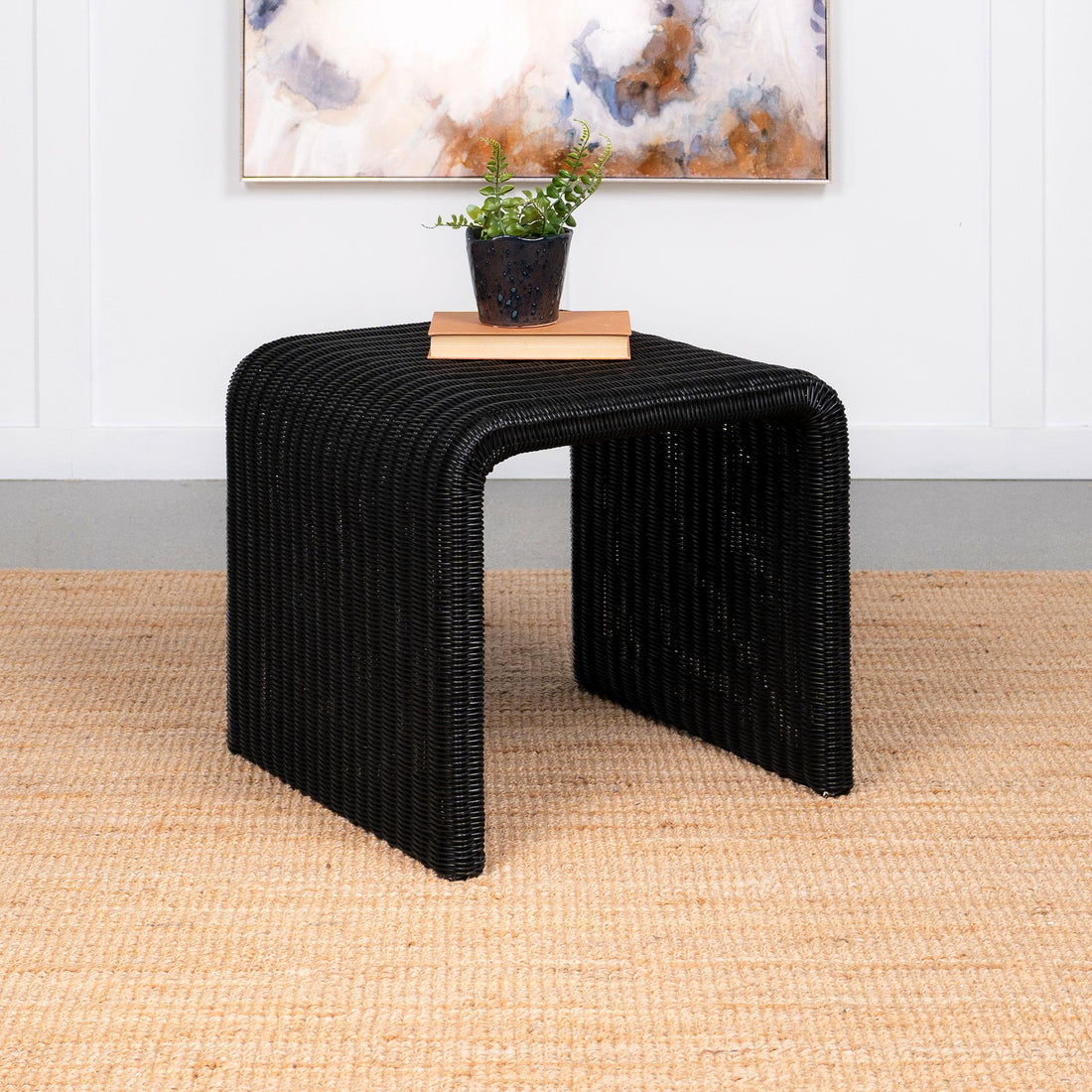  Coaster Furniture Cahya 708517 Woven Rattan Square End Table - Black IMAGE 1
