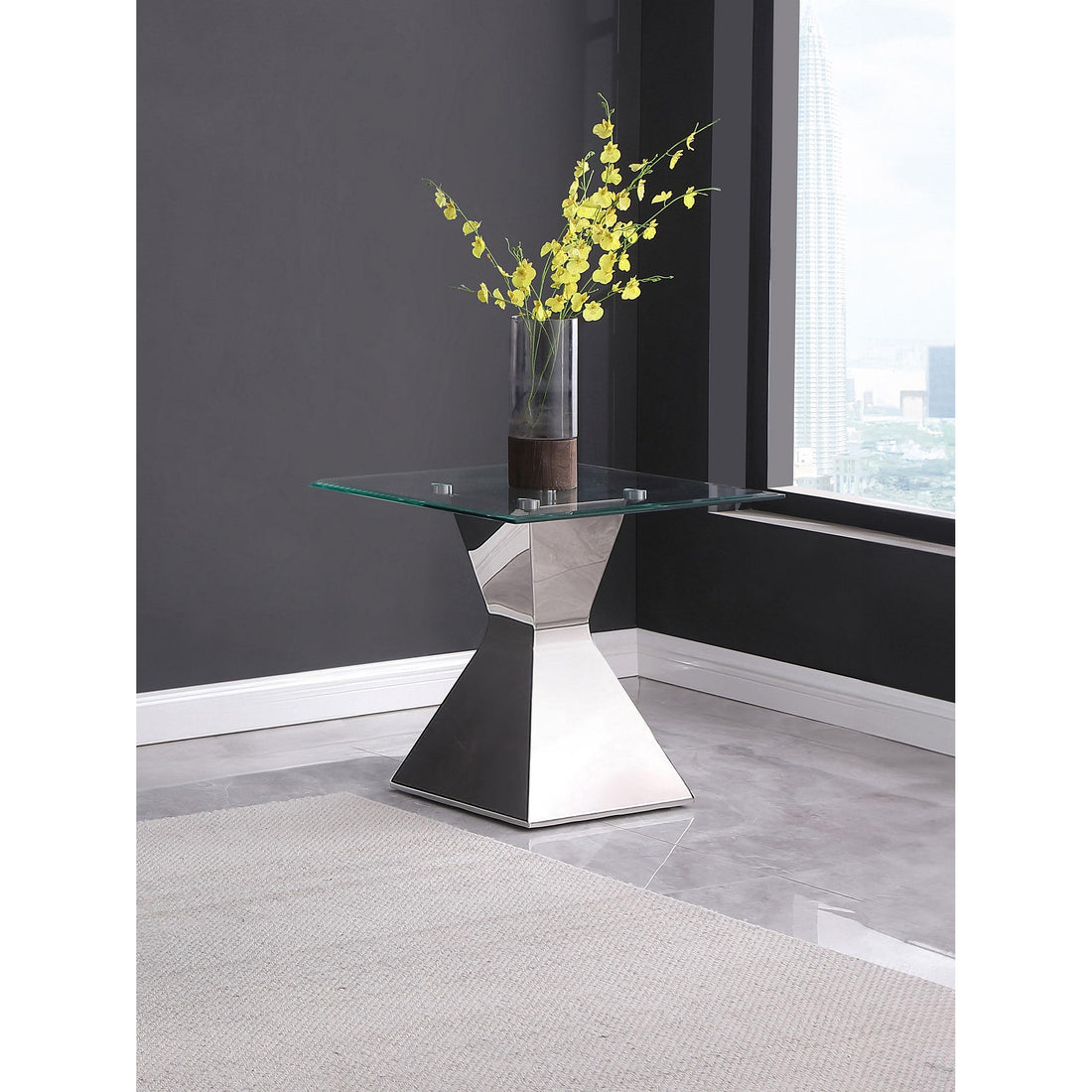  Coaster Furniture Jenny 710207 Glass Top Stainless Steel Side End Table - Chrome IMAGE 1