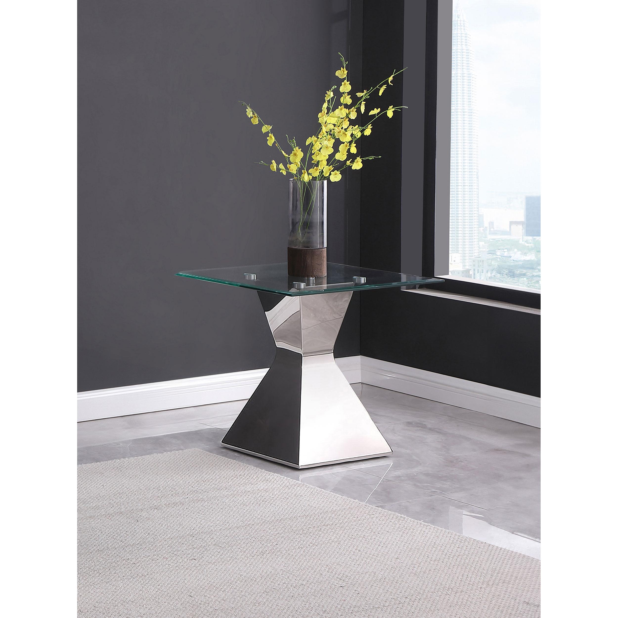  Coaster Furniture Jenny 710207 Glass Top Stainless Steel Side End Table - Chrome IMAGE 2