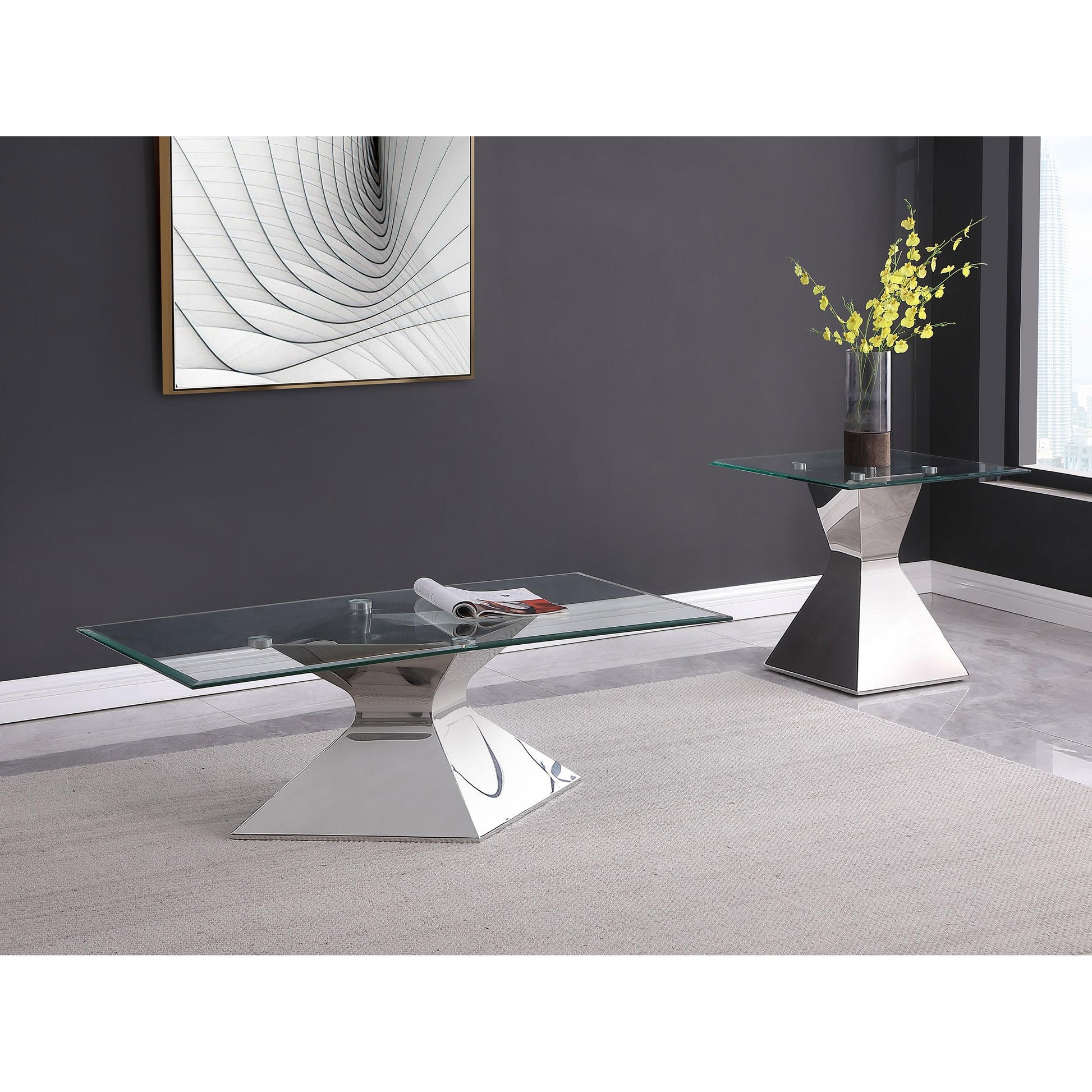  Coaster Furniture Jenny 710207 Glass Top Stainless Steel Side End Table - Chrome IMAGE 5