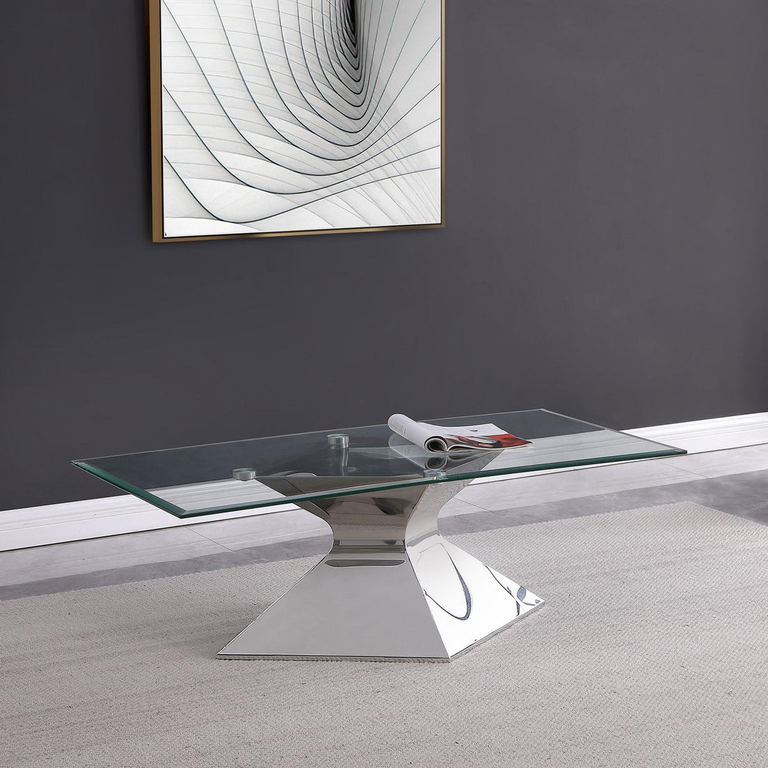  Coaster Furniture Jenny 710208 Glass Top Stainless Steel Coffee Table - Chrome IMAGE 1