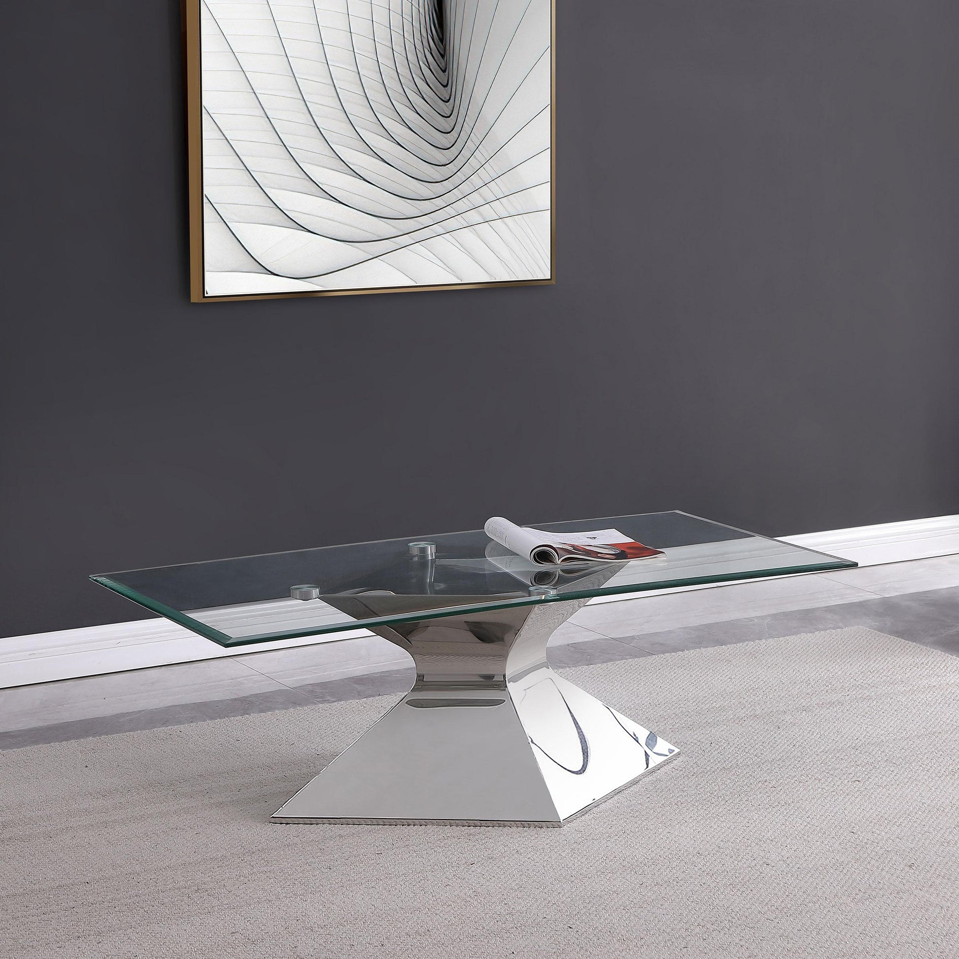  Coaster Furniture Jenny 710208 Glass Top Stainless Steel Coffee Table - Chrome IMAGE 2