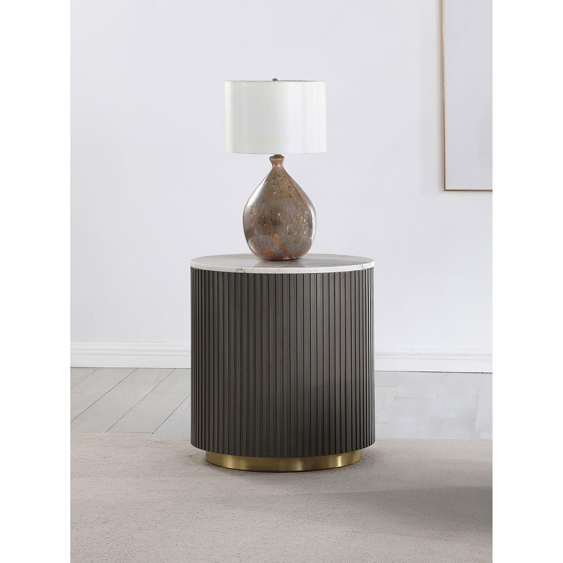  Coaster Furniture Jason 710417 Round Marble Top Side End Table - White and Charcoal IMAGE 1