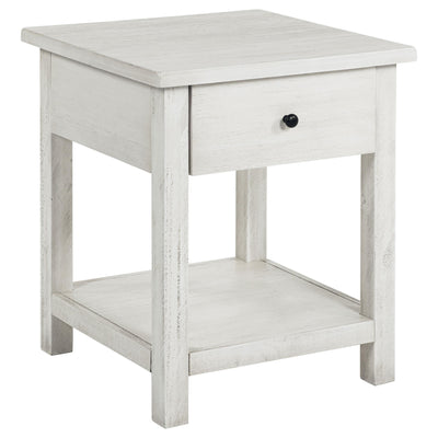  Coaster Furniture Payne 710557 1-Drawer Wood End Table with Shelf - Distressed White IMAGE 1