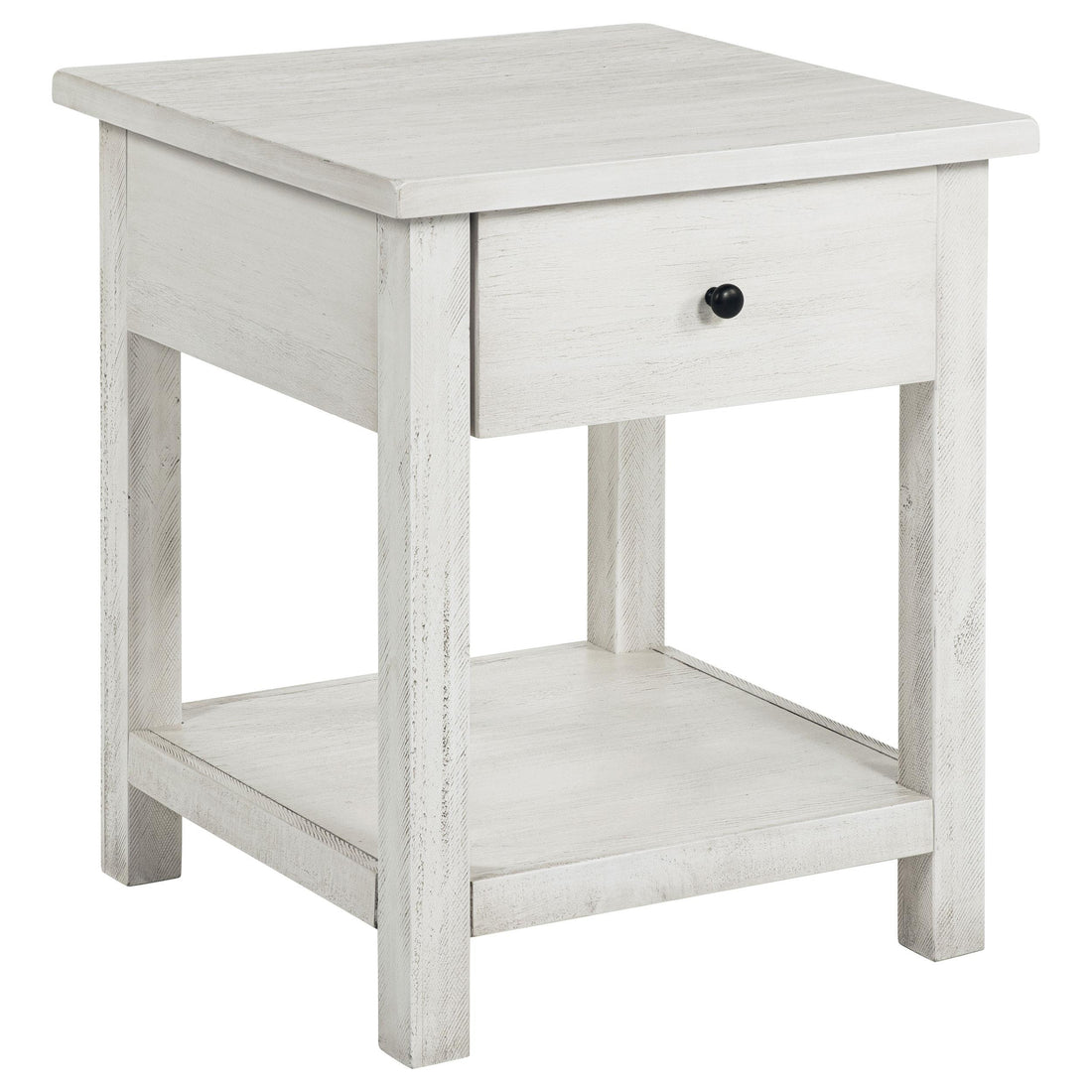  Coaster Furniture Payne 710557 1-Drawer Wood End Table with Shelf - Distressed White IMAGE 1