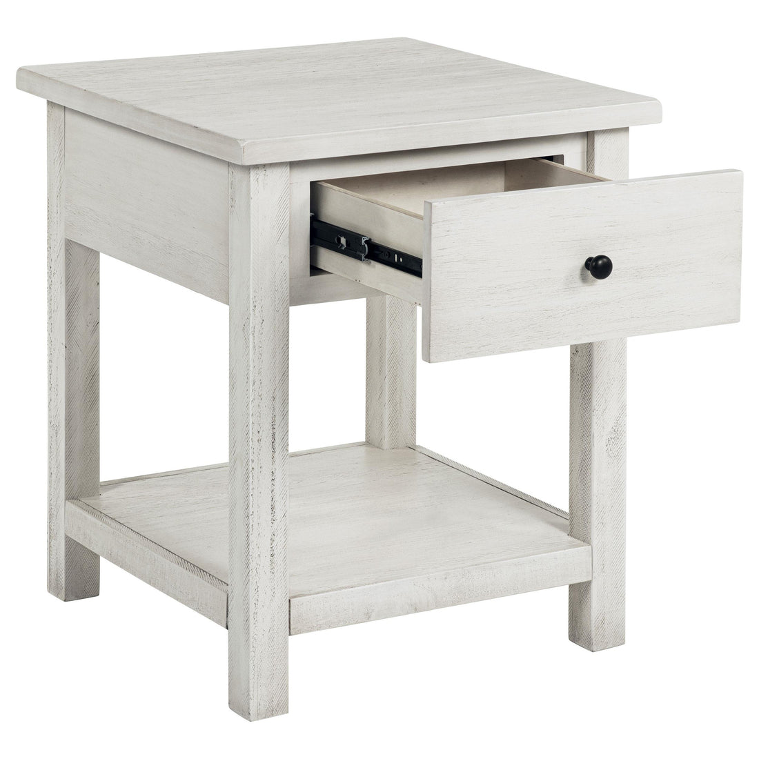  Coaster Furniture Payne 710557 1-Drawer Wood End Table with Shelf - Distressed White IMAGE 1