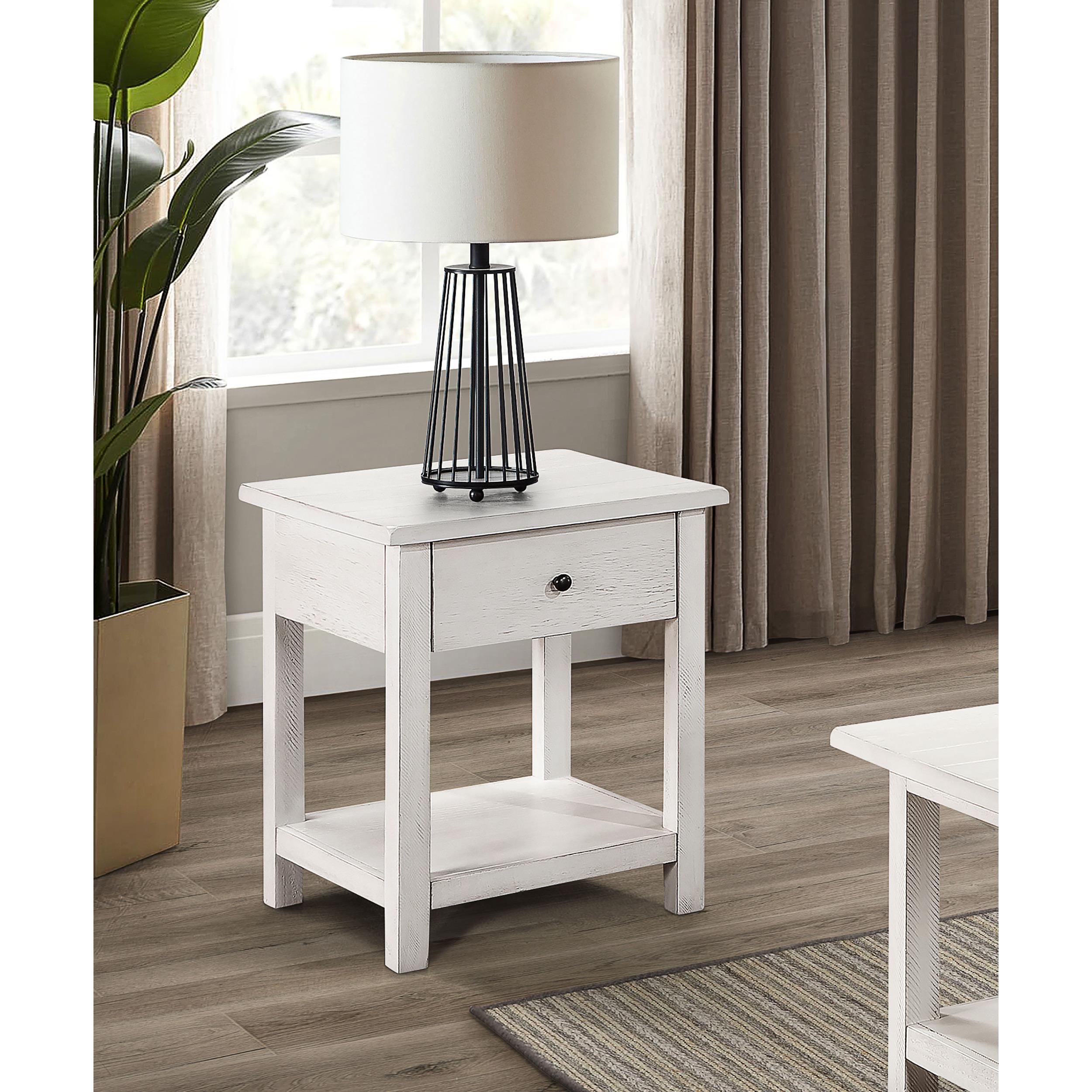  Coaster Furniture Payne 710557 1-Drawer Wood End Table with Shelf - Distressed White IMAGE 6