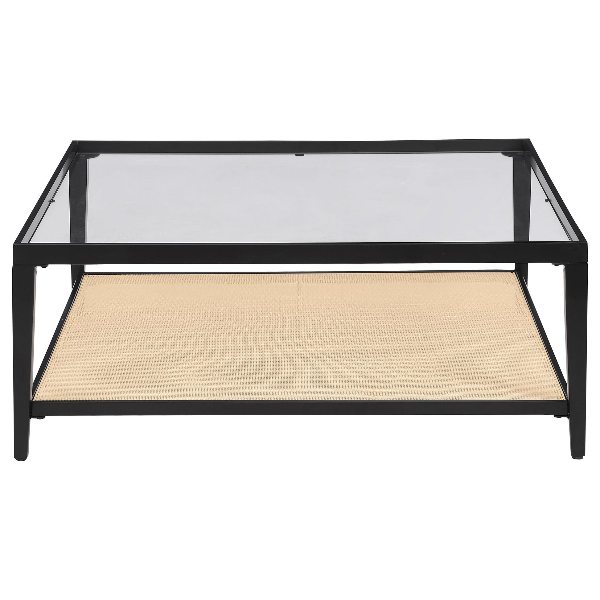  Coaster Furniture Amherst 710658 Glass Top Metal with Cane Shelf Coffee Table - Black IMAGE 3