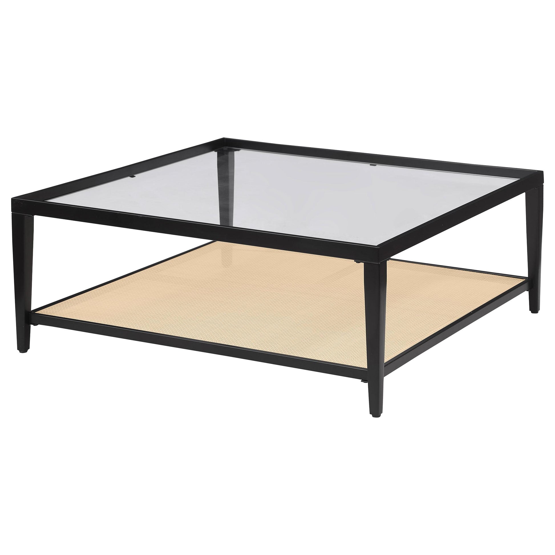  Coaster Furniture Amherst 710658 Glass Top Metal with Cane Shelf Coffee Table - Black IMAGE 4