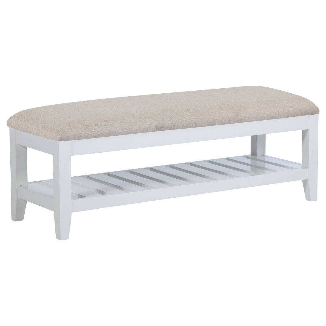  Coaster Furniture Bexhill 223476 Upholstered Rectangular Bench with Shelf - White IMAGE 1