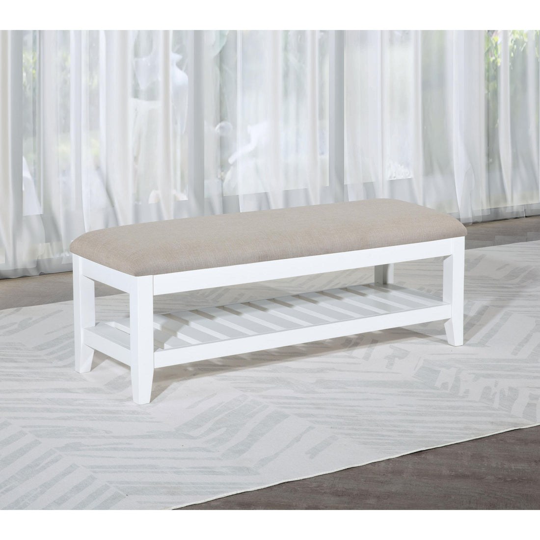  Coaster Furniture Bexhill 223476 Upholstered Rectangular Bench with Shelf - White IMAGE 1
