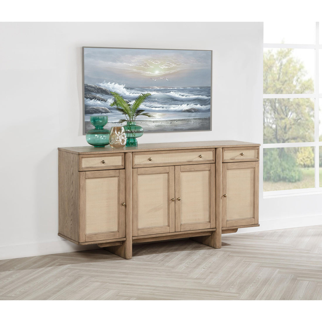  Coaster Furniture Kailani 109385 4-Door Cane Sideboard Buffet Cabinet - Beige Oak IMAGE 1