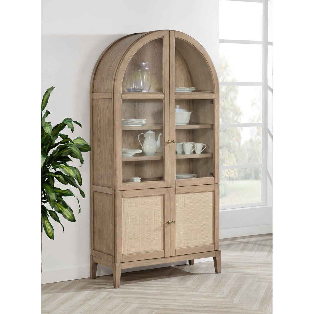  Coaster Furniture Kailani 109386 4-Door Cane Dining Vitrine Display Cabinet - Beige Oak IMAGE 1