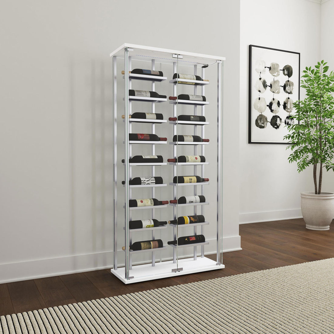  Coaster Furniture Montara 182037 Tempered Glass Wine Storage LED Curio Cabinet - Chrome IMAGE 1