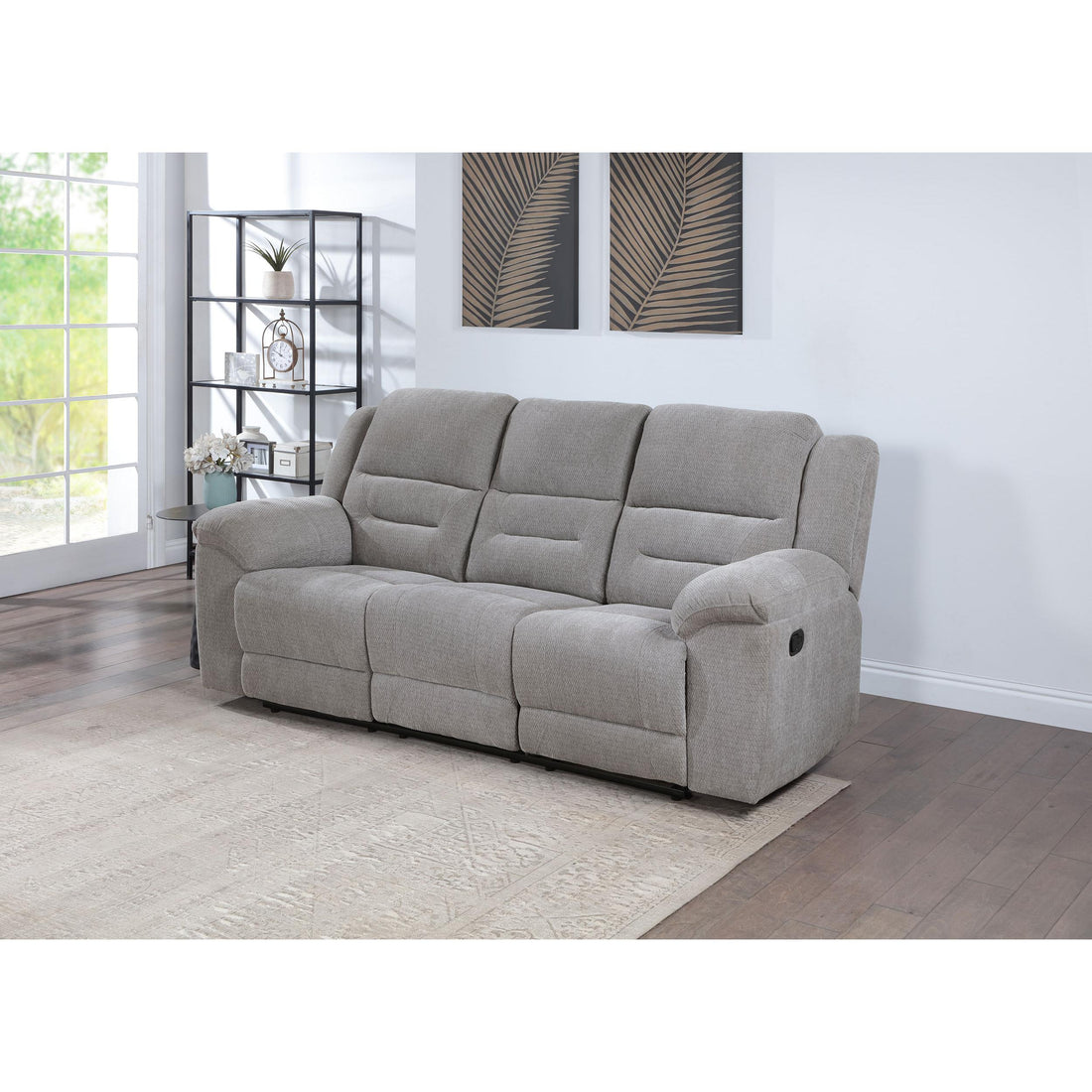  Coaster Furniture Gilson 602551 Chenille Upholstered Reclining Sofa - Grey IMAGE 1