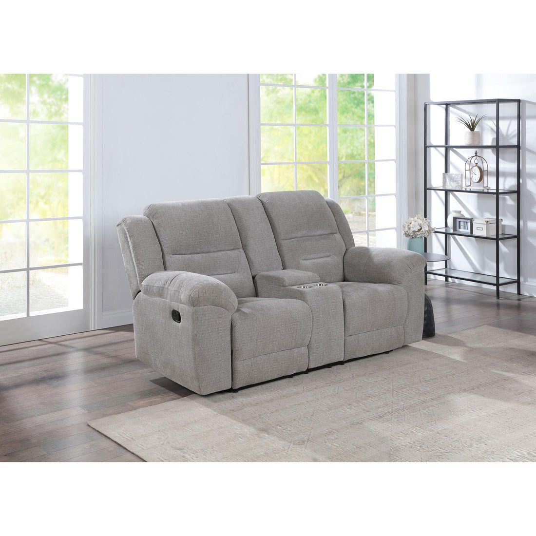  Coaster Furniture Gilson 602552 Chenille Upholstered Reclining Loveseat - Grey IMAGE 1